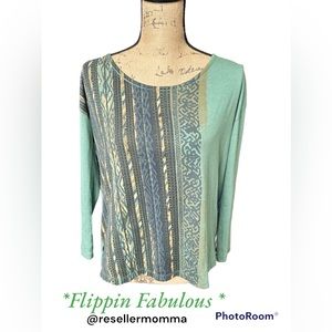 Peruvian Connection Green and Blue Long Sleeve Top
